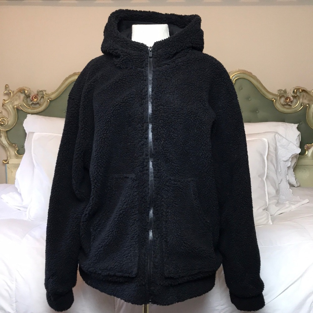 Borg Sherpa Teddy Cozy Zipper Zip Up Hoodie Jacket - Picture 2 of 8